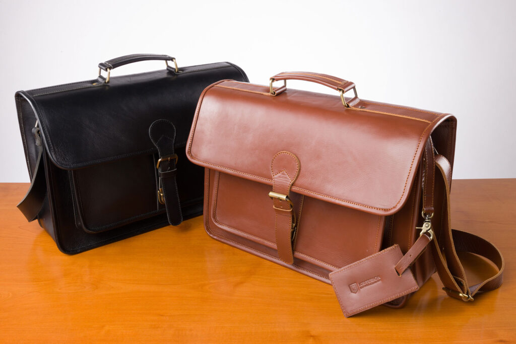 The Brunswick leather briefcase in black and brown